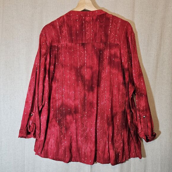 Cocomo Woman Tunic Top  2X Red Sequins Boho Jersey  3/4 Sleeve V Neck Blouse - Picture 6 of 10